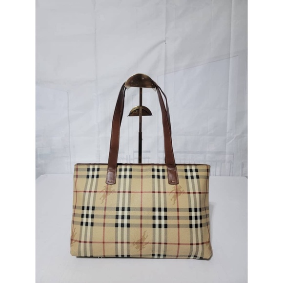 Authentic Burberry Haymarket Check Canvas Shoulder Bag Brown/Beige - Picture 3 of 14